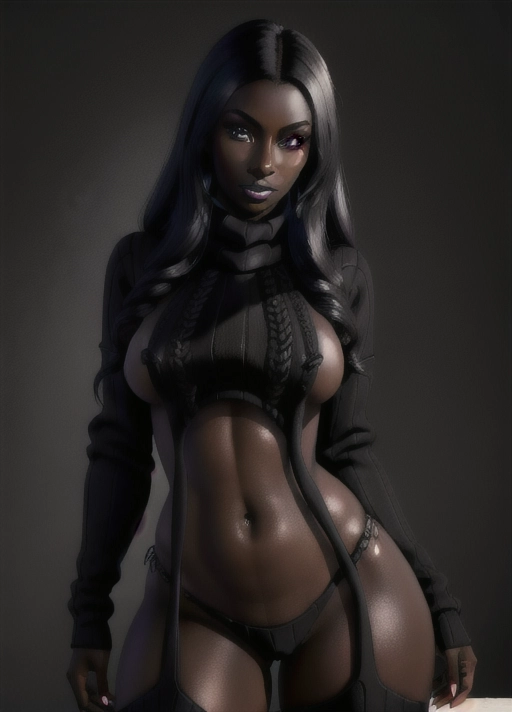 <lora:virgin_destroyer:1> virgin destroyer sweater, 1girl, masterpiece, best quality, highly detailed, (((dark skin))), black hair,