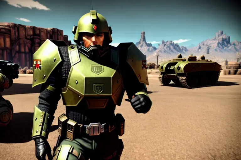 Fallout: New Vegas type futuristic power armored soldier