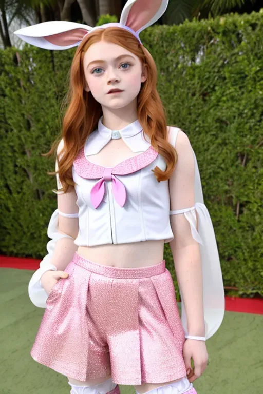 Sadie sink in a slutty bunny girl outfit.