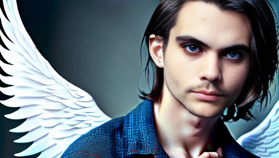 a 64k high detail photo full body shot
Male covered in clothes
five slender fingers
silky hair
beautiful face
beautiful lips
blue eyes
curved eyebrows
curved eyelid
pale skin
satisfaction
tattoo
ultra realistic
smooth
8k
studio lighting
surreal
Angel Wings
Angelic Lighting
Love
Hope