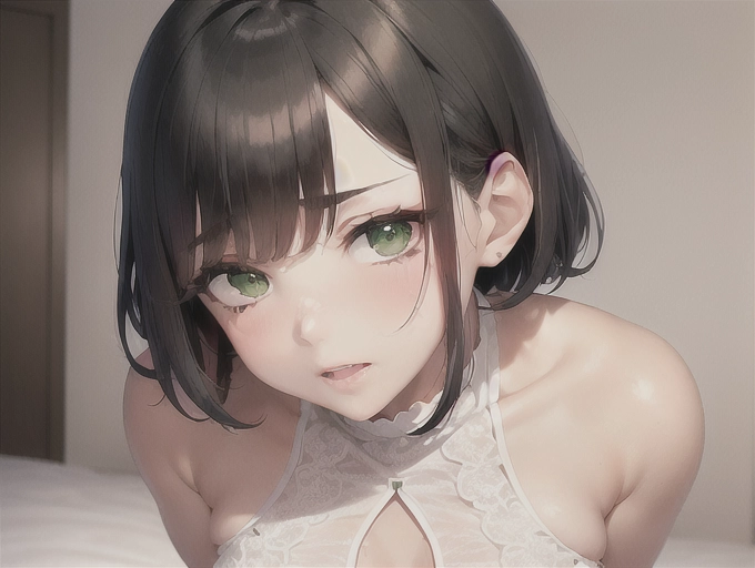 A timid woman, short black side bang hair, (((green eyes))), (((wearing white lace dress, scrunched up dress exposing her breasts))), (((small boobs exposed))), in bedroom, close up,
Horny expression,(( intricate eyes features, eyes fixed)),
lying in bed, cum pool in pussy, cum oozing out of pussy, cum dripping out of pussy
in bedroom,