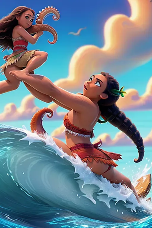High quality detailed image of Moana Getting fucked by tentacle