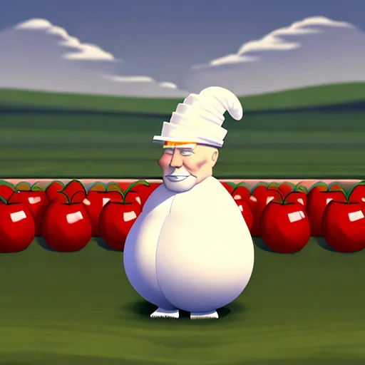 Donald trump is Humpty Dumpty nude loving all the kings horsemen made of vegetables and fruit in the style of cris dyer