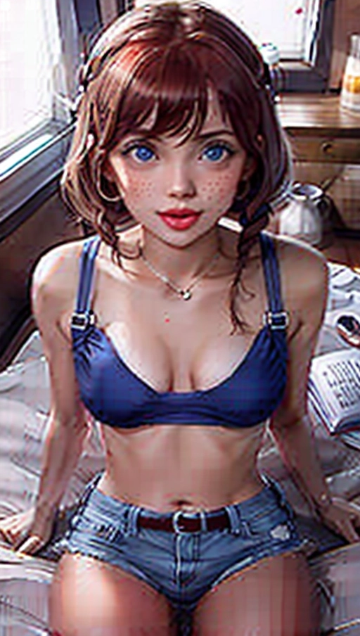Long auburn hair, bare midriff, booty shorts working in a coffee shop, bikini barista(Beach attire, swimming attire)
((woman is pulling down her panties )), freckles, chocker, garder belt, short bob cut hair, midrift, mini skirt, shirt with letters saying (Cum Rat) ,((leaning in an open window)), Smiling perfect anatomy, blue eyes, nymphomaniac, super cute, slender sex addicted extremely seductive, nude, Pigtails, braids, backpack, books , rubbing and kissing each other. ((small breasts)) Garder belt, chocker, hair tie, ((biting her lip)), gorgeous, beautiful skinny, slender, ((open slightly mouth:0.5)), daytime, <lora:headpat:1><lora:strading_pov:1>