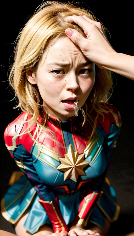 (((actress Brie Larson))), an pornographic portrait of, Brie Larson, ((as a Her character caption marvel)), ((most accurate photo of Brie Larson face)),
(Hypnotized), (photo realistic:1.37), (modern artwork), 1female, (perky tits, fit, athletic), glistening skin, pale skin, ((extremely messy hair in a bob cut
)), ((shocked confused expression on face)), (dark lighting), (((wearing a torn up captain marvel ball gown))), perfect tits, legs spread wide, showing pussy, tits out, arched back, ((looking right at the camera)), getting her hair pulled, (((showing her face to viewer))), ( crying tears, sobbing), ((half way undressed, exposing breasts)), (((on her back))), ((<lora:headpat:1>)), ((worst day of her life)), ((blushing)), (being black mailed), pulling her own top down to show the viewer her tits, (((grabbing the viewers arm))), cold nose, ((back pressed into bed)), ((holding mouth wide open for the viewer)), (((a man reaching out and grabbing her by the throat))), dpmg_pov_blowjob_v1, <lora:dpmg_licking:1>,
(((covered in cum))), ((dress ripped and torn)), messy hair, ((cum dripping out of her mouth)), (cum slut), cloths pulled off,
((best quality)), <lora:dpmg_add_detail:0.5>, beautiful,(high resolution), (((masterpiece))), (uhd), (8k), ((sharp focus)), <lora:plVOer6ObyM_epiCRealismHelper:1>