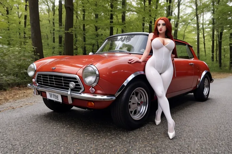 A beautiful woman with red hair wearing a white latex suite, Walkig, f 2 0, hd, high Quality, beautiful eyes, huge breast, 20yo, mini skirt,body suit, nipple, heels, rainy night, weet clothes, butty, busty, curvy, ass, 4k, full body, soft covered nipple, thinny suit, high resolution