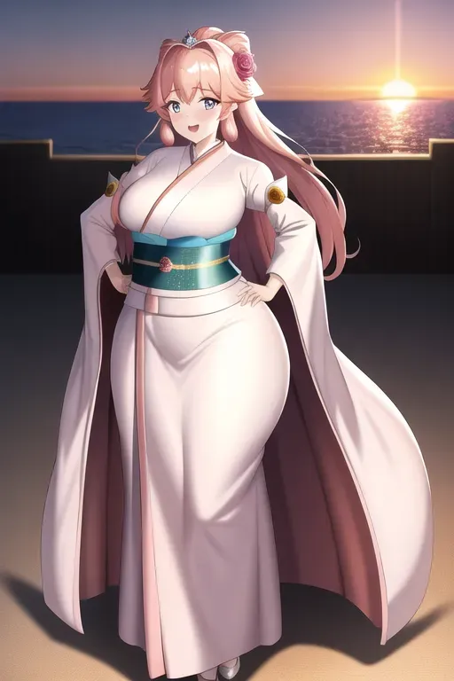 wide shot, 20 year old, a princess, thicc, Hanbok, rose gold, private jet, sunset, studio light, surprised, 8k, professional