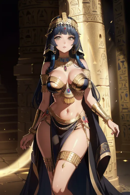 Hyper detail of A sexy cleopatra, deep eyes, 8k, beautifuly ordained jewellery, ultra HD 8k ,ancient egyptian back ground, volumetric lighting, 8k resolution, full body