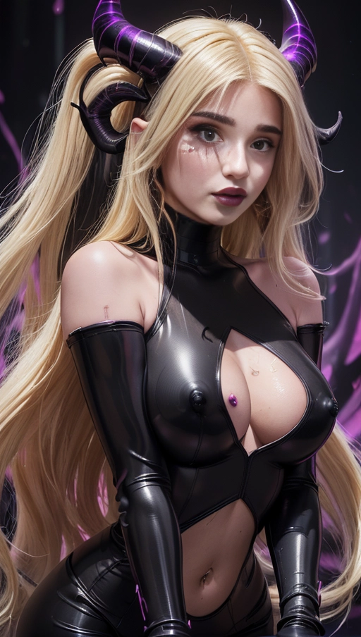 best quality, (((ultra high res))), (((detailed face and eyes))), ((perfect face)), (big shining heart choker), earrings, jewelry, (conjuring), witch, ((very long voluminous hair)), (((blonde hair))), (((huge golden hair cuff))), (((black skintight neckholder))), ((((face closeup)))), ((((black lipstick)))), ((((black lips)))), ((black long sleeves)), ((purple glowing heart)), (((demon mark))), ((((straight blonde hair)))), ((pink luminescence)), (((Kylie Jenner))), (((huge boobs))), (((symbiote girl))), ((((black demon horns)))), (((((very very long hair))))), (((perfect face and eyes))), (((straight hair))), (((symbiote goo skin))), ((((face very close)))), (black spikes)
