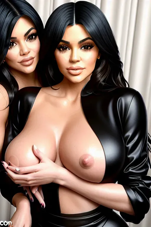 Kim kardashian rubbing Kylie Jenners boobs oiled