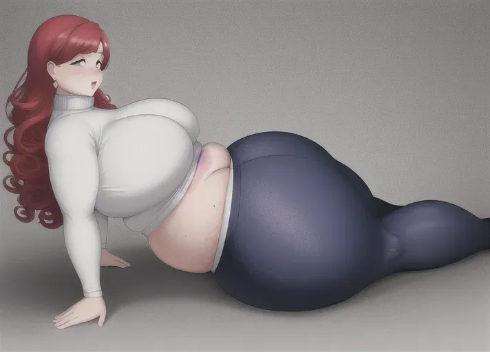 heaving saggy tits, belly hanging over waistband, mommy, milf, covered in freckles, fat belly, an SSBBW woman, extremely obese, redhead, covered in freckles, curly hair, plump lips, puffy lips, belly sagging over waistband, belly reaching knees, belly rolls, love handles, hyper hips, unrealistic proportions, hyper proportions, obese, morbidly obese, very fat, white turtleneck sweater, grey yoga pants, huge belly, huge butt, huge breasts, massive butt, massive breasts, flabby saggy fatrolls, huge and wide body, impossibly obese, heaving belly rolls, belly sagging towards knees, saggy belly, one person