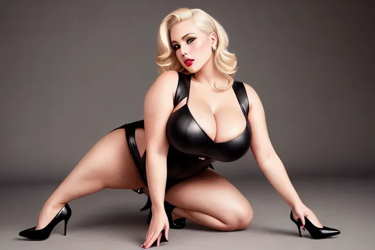 a photograph of, voluptuous dominant blonde woman stepping on a bug, she has high cheekbones, she has luscious lips, she has clear high heels on,
