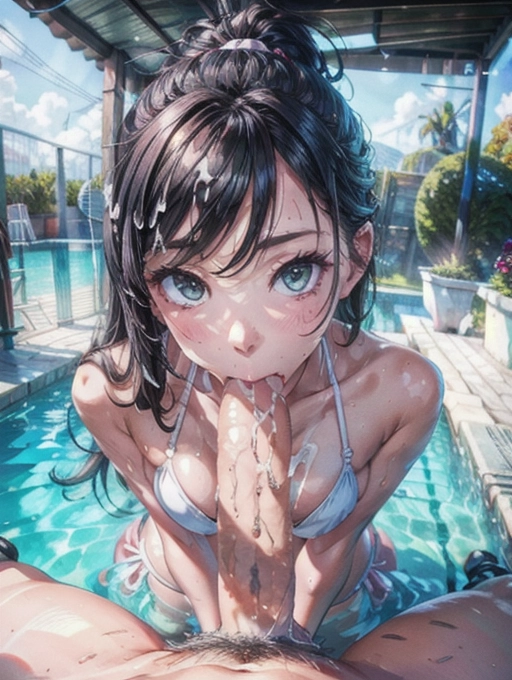 establishing shot, (((loose white bikini))), slim curvy, eurasian woman, (hyper-realistic face:1.3), 32k uhd --ar 9:16 --stylize 750 --v 6, realistic,((((solo)))), nudity, (((long straight black hair))), (small breasts:1), breasts focus, wet skin, lips, perfect-hard-nipples, solo_focus, eye-contact, lifted white blouse, uncensored, ((torn bikini)),
background indoor swimming pool, sweaty, (((exhausted))),uncensored,
<lora:dpmg_add_detail:0.5>, (best quality),
beautiful, (((masterpiece))),(high resolution), (uhd), (8k),
shy sensual smile, ahegao,
<lora:dpmg_add_detail:0.5>, (best quality),
beautiful, (((masterpiece))),(high resolution), (uhd), (8k),
quality),
beautiful, (((masterpiece))),(high resolution), (uhd), (8k)
(( intricate eyes features, eyes fixed)), perfect hands, pov, (cum_in_mouth:1.4),<lora:O7vzyoKLxaR_Blowjob_pov_01:0.7> , (((giving a tit fuck to a man as a porn movie))), POV, ((((looking at viewer)))),((penis ejaculating on boobs, cumshot, detailed semen)),