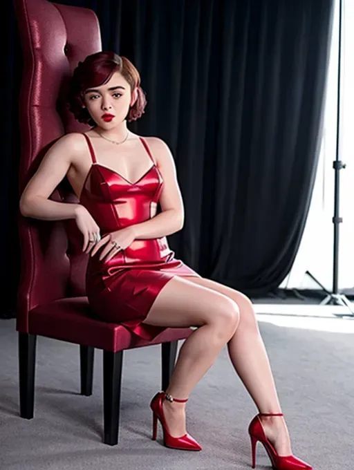 a professional editorial photograph of a Maisie Williams in Marilyn Monroe dress, professional, smooth, ultra realistic, sharp focus, (((full body visible))), sexy pose, perfect makeup, perfect lips, pouting ruby red, lips perfect eyes,