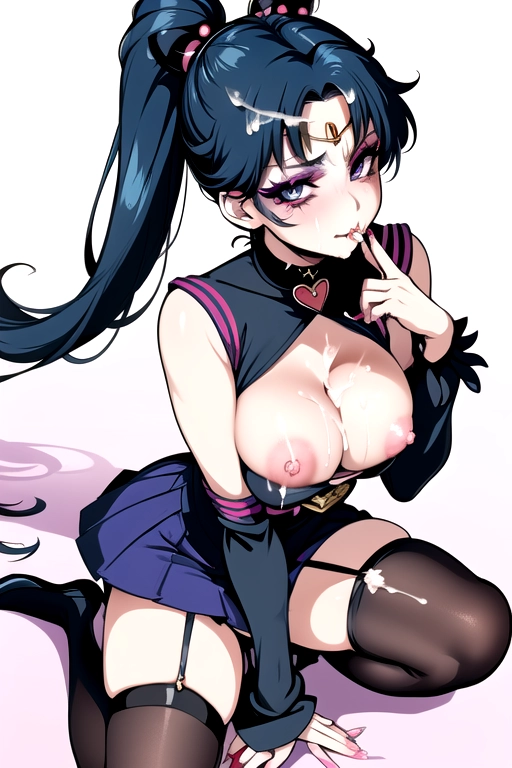 goth sailor moon, looking at you, (makeup:1), (random face:1.4), (outfit:1.5), cleavage, 8k, UHD, nice (breasts:1), nipples, (slut:1.4), spread legs, (fingering:1.4), (cum:1.4), thin waist, stockings