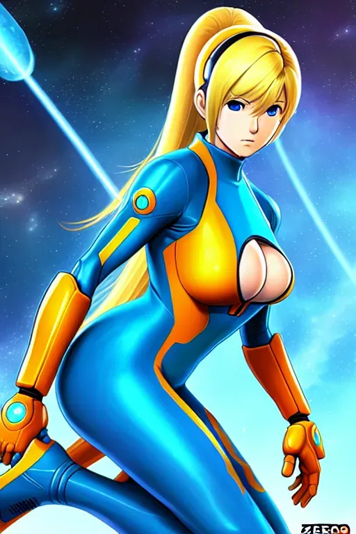 a illustration of, Samus Aran, zero-suit, ahegao