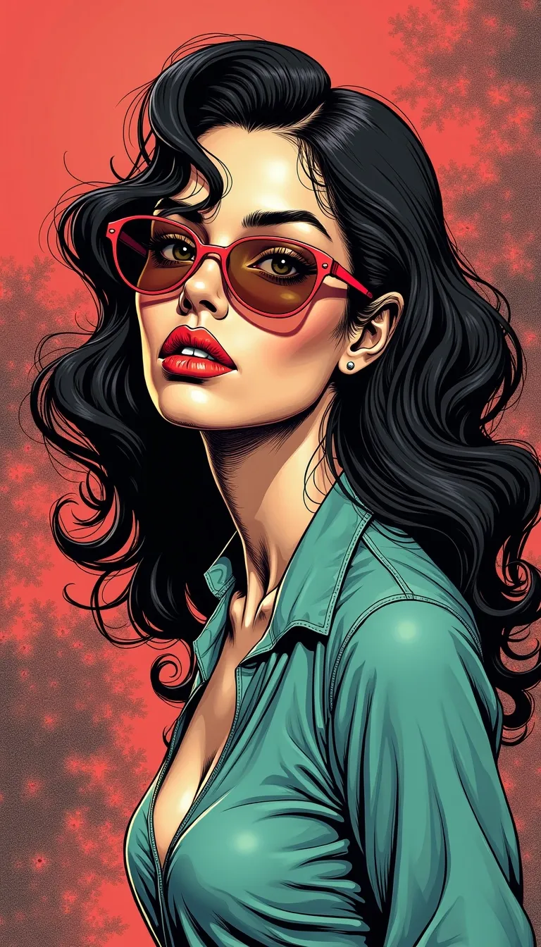 photorealistic and surrealistic film in a comic illustrations style by Mike Deodato, (interesting unique diverse complex character design that is a woman:1.2), (photorealistic detailed face:1.1), (classic stereotypical over tuned retro comics body shape and anatomy),
big variation of colors , smooth pencil brush to create a composition of vivid colors, thick black outlines, flat shading, minimal highlights ,interesting detailed Foreground and background depth are clear giving visual complexity to the scene
