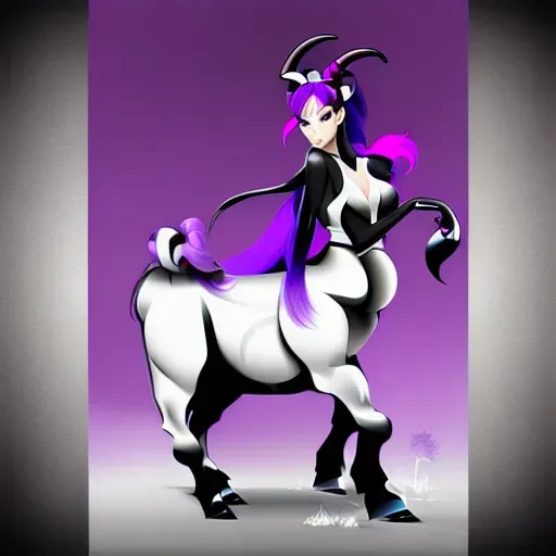 pixel art, bull horns, long ponytail, purple ponytail
