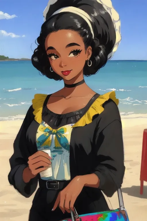 painted image, black woman from 1950s, ambivolent