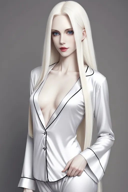 beautiful pale skinned woman, long platinum blonde hair, skinny, flat chest, ((flat chest)), wearing cute cloth pajamas