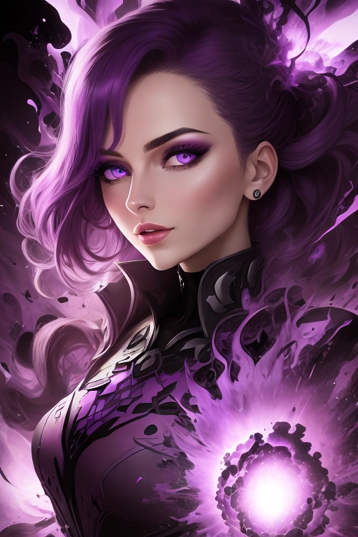 Purple palette abstract, magic, explosion, math, silhouette of a womans face, matches purple,