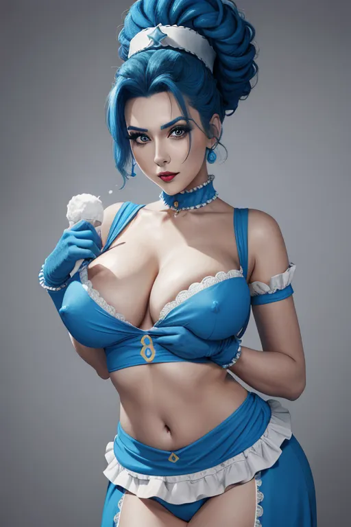 marge simpson maid, updo, (cum slut:1.1), breasts with nice nipples, (outfit), slut face, dynamic, 8K, digital photo, looking at you,
