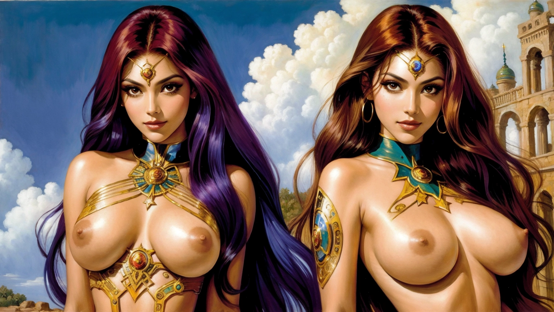 ((painting)),
(Starfire),
(accurate face, perfect face,detailed face, beautiful nipples:1.2), natural hair,
(George Perez artstyle )), fantasy clothes, visible tits,
masterpiece