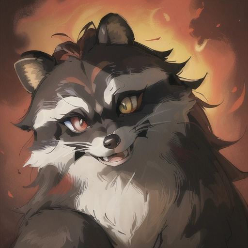 (masterpiece:1.2), (best quality), (ultra detailed), (8k, 4k, intricate),(highly detailed:1.2),(detailed face:1.2), (detailed background),detailed landscape, (dynamic pose:1.2), )solo male tanuki, racoon dog humanoid, biting mouth, big nose points out, big mouth chompers, short racoon humanoid, heterochromia, cute look in eyes, masterpiece, brown shorts, psychic, colorful shirt, medium long length hairstyle single strand of hair curls on top of head, antenna hairstyle ,red cute eye, snoot, Furry humanoid ,brown fur , , cute look in eyes, cute raccoon, yellow golden eye ,dragon hybrid , royality ,horns, , cute looking, hunter, headshot, good hands paws, perfect finger paws <lora:dpmg_sam_yang:1>