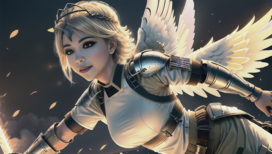 a 64k high detailed photo of body shot of
straight Female in battle
(((Covered with battle Gear)))
((Has battle Gear))
(Military)
Ultra Detailed
Best Quality
Most Detailed
((Angel
Wings))
Angelic
Lighting
Love
Hope
Magic casting
Crown
Smiling
Queen
happy
Glory
Warrior
Angels
Angelics
Positivity
Happiness
ecstasy
enraptured
sweaty
saving
God
Royalty
Morality
Goodness
True Good
Power
Force
Authority
Ethical
Saviour
orgasm face
Halo
short Hair
Always and Forever Sentimental
in heat
hot ultra
hot
best
best lighting
tantric
Neutral
Brilliant
Logical
Compassionate
Perfect
Perfection
Exciting
Integrity
Winged
Courage
Purity
Harmony
Beauty mark on upper lip
((Female))
Ethereal Lighting
Celestial Lighting
(((With army gear)))
((In uniform))
(((God Technology)))
((God Magic))
((God Tech))
with items of power
((Shor Hair Cut))