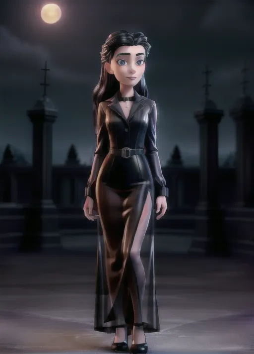 A (full-body shot:1.3) (wide-angle shot) of, (1girl 1boy), (1girl is Anjelica Huston circa 1990 as Morticia Addams:1.3), tall, (thin:1.3), goth look, (wearing a sheer black (see-through:1.3) floor-length pencil-dress neglige), (visible nipples and pubic hair:1.3), wearing sheer black panties, wearing black strapped stiletto heels, pale skin, blood red lipstick, (black nail polish), black eye shadow, raven-black hair, (((a single red rose clenched between her teeth))), (in a misty cemetary at night), with light from a (large full moon:1.3), (((1boy is Raul Julia circa 1990 as Gomez Addams:1.3))), (((wearing pin-striped charcoal suit white shirt with bowtie))), (kissing 1girl hand:1.3), (1girl 1boy looking lovingly into each others eyes while they dance a tango:1.3), neo-noir style, cgstation, DeviantArt style,
(<lora:dpmg_add_detail:0.95>), (four anatomically-correct pretty fingers and one proportional opposable thumb per visible hand:1.3), (beautiful symmetric detailed glossy eyes:1.3), beautiful lips, curved eyebrows, detailed face, detailed textured skin, realistic detailed hair, pretty teeth, skin pores, pretty realistic feet, (pretty symmetric realistic eyes), realistic teeth, realistic mouth, bushy pubic hair, realistic skin color, realistic skin tone,realistic hair color, realistic hair tone, five pretty realistic toes,
(8k RAW photo), (best quality), (masterpiece:1.3), (photorealistic), studio lighting, rim lighting, hair highlighted, UHD, Nikon Z5, (35-80mm zoom lens), (zoom out), f2.8, sharp focus, tack sharp, dof, film grain, Fujifilm XT3, (bokeh), dramatic lighting, rim lighting, subsurface scattering, volumetric lighting, focused, intricate detailed background, dramatic pose, dramatic pov, dramatic angle, dramatic lighting, cinematic composition, (cinematic lighting), HDR, (highest quality:1.8), highest resolution, (photo-realistic:1.72),
--s 250, --v 5.2, --A k_dpm_2,