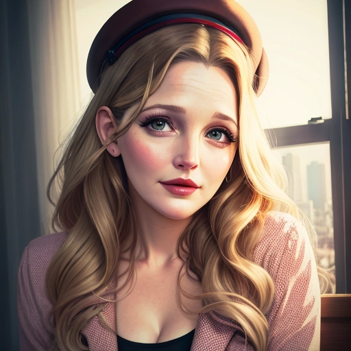 Drew Barrymore, submissive, sleepy, in love with viewer, half-lidded eyes, entranced