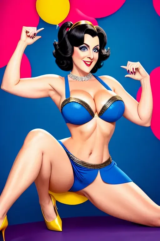 Jane Krakowski as Betty Rubble, sexy blue clothing, cleavage, Black hair, blue eyes, Betty_Rubble, pussy,