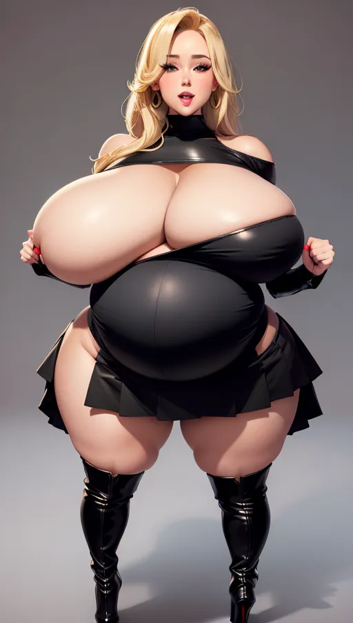 Sexy women ,big boobs,pregnant gigantic belly,fat belly and fat boobs,weight gain, gigantic fat belly,fat belly ,huge pumped up belly, black mini skirt, black high heels boots,sex,nude boobs,<lora:dpmg_pov_Big_fat_belly:1>,