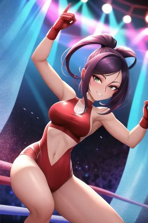 Alya from miraculous, boxing clothe, arched back position, 20 years old