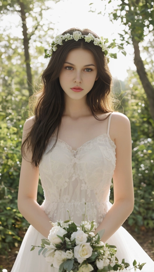 bella nina linda chica in flagrante delicto, devushka molodenka liubov, flower crown, delicate rays of sunlight cascading upon crisp morning dew, amour, parfum