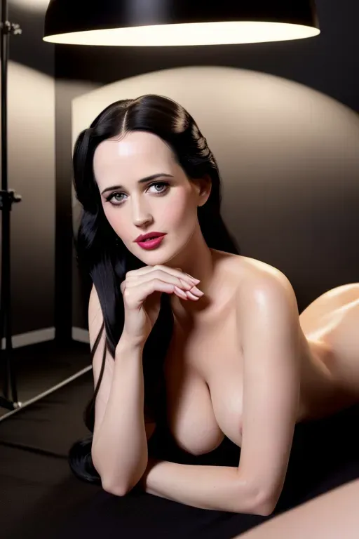 photo shot of, eva green, nude, ((accurate face)), show full body, sexy pose, black stockings, on all fours, show anus, (normal breasts), five slender fingers, black hair, (((long hairstyle))), beautiful face, beautiful lips, detailed large eyes, curved eyebrows, cgsociety, cinematic lighting, studio lighting, professional, editorial, pale skin