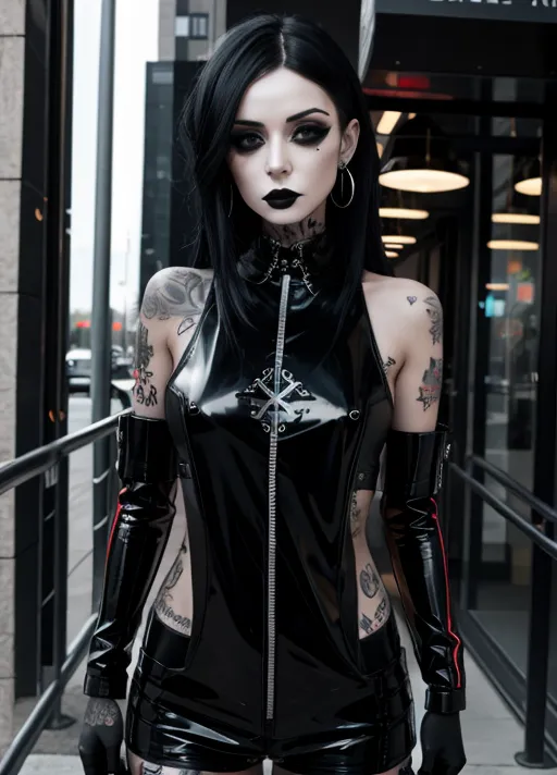 Dopamine Girl - a goth girl with tattoos half robot 74xvYkdPAbe