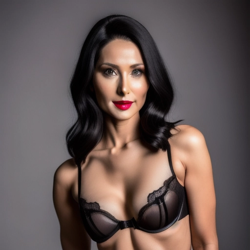 A 30 year old Model, dark hair, medium breasts, petite body, thin waist, wearing black transparent lingerie, posing for a photoshoot, high resolution, 4k,