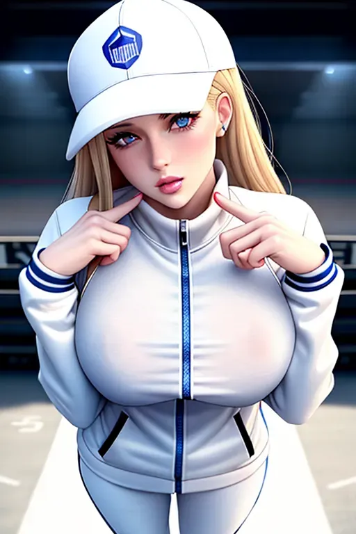 photograph of,pretty white girl,track suit,full body,snapback cap,public,natural breasts,five slender fingers,beautiful face,beautiful lips,blue eyes,blonde hair,curved eyebrows,erotic,ultra realistic,artstation,highly detailed,smooth,cinematic lighting
