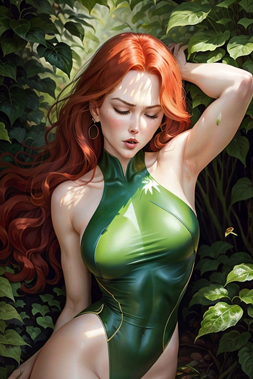 ((painting)),
(Poison Ivy),
(((features of a young Nicole Kidman)), perfect face, detailed face, red hair,
((cartoon artstyle)), fantasy clothes, green leotard, ((bare thighs)), full body, 2 arms, masterpiece,She must be having a powerful (((sneezing fit))) ((sensual sneezing)) with her nostrils flaring, ((her eyes closed)) and (((her mouth wide open))),