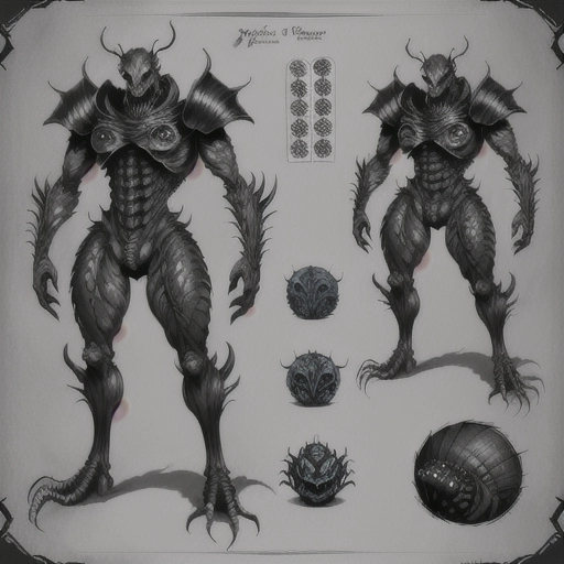 Highly detailed, crisp line art inking, (((Character sheet, concept art, creature design))), ((EC Comics inking style)) lovecraft monster, from the mountains of madness , mix of fruit and bug anatomy, horror sci-fi book insect vegetation monsters, muscular armor, horse anatomy