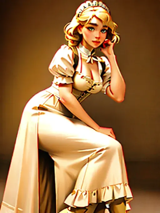 realistic photo, of Emilia Clarke, as Victorian housemaid, blonde, accurate face, five fingers on each hand, full length body, perfect face, perfect eyes