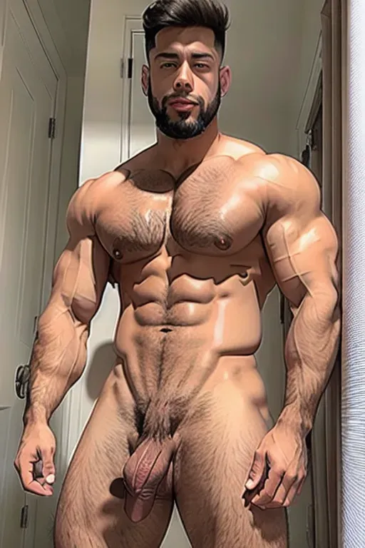 Dwayne Johnson naked with a big erect penis, full body