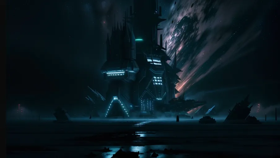 <lora:dpmg_scifi:0.5> massive ((space ship)) in the style of warhammer 40k, mixture between a space ship and a cathedral, ((crashed)) on a snow field. ((No lights)) or power to the ship, debris from the ship is scattered around. Dark atmosphere, gloomy setting. cinematic composition, UHD, HDR, highest quality, highest quality