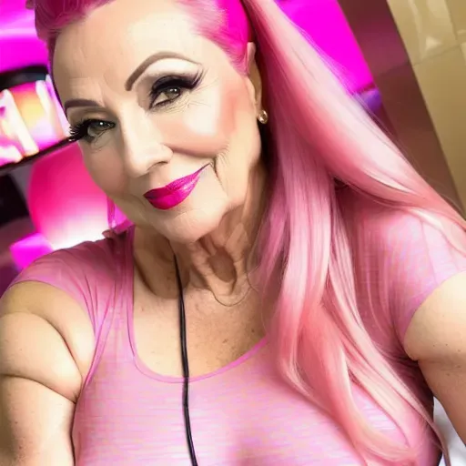photo shot, 20 year old, a milf, slim, t-shirt, pink, hotel lobby, daytime, studio light, happy, 8k, professional