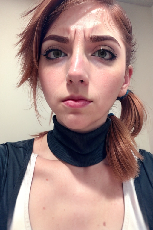<lora:PN7xrGpnVMg_Caitlin:0.95>, (emo_slut:1.2), (magazine photoshoot), (female, soft features), (small breasts), glistening skin, fair skin, pale skin, (detailed skin texture, goosebumps), (((auburn hair, ponytail hair))), (((emo outfit))), (((ruined makeup, runny makeup))),
(((closeup of her face:1.2))), (((frowning face, disappointed))),
(best quality), <lora:dpmg_add_detail:0.5>, beautiful,(high resolution), (((masterpiece))), (uhd), (8k),