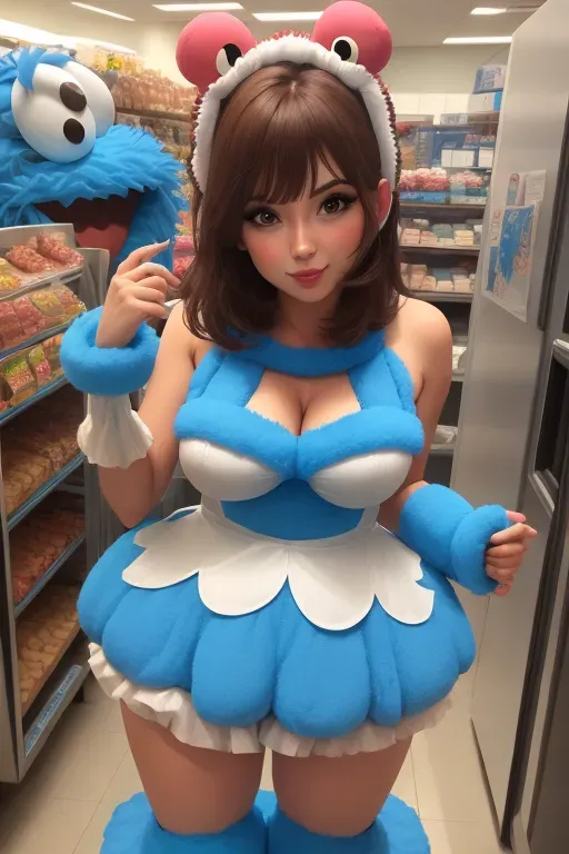 Girl in Cookie Monster costume