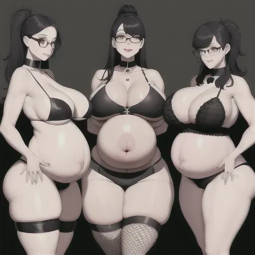 goth,underboob, sideboob,thick thighs, chubby, black hair, collar, fishnet, pregnant with quadruplets, bloated, glasses,gargantious belly, massive ass, small bra