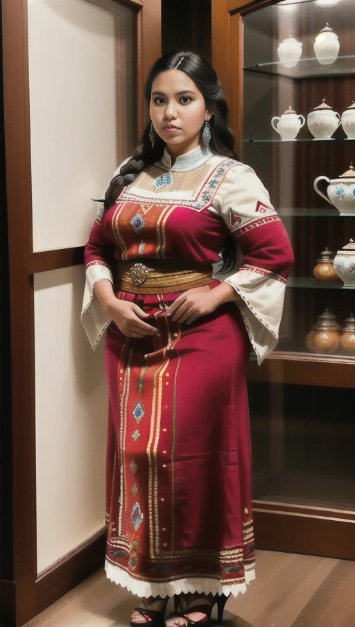 The woman was frozen in time, She wore traditional Guatemalan clothing that accentuated her large natural breasts and wide hips, along with a pair of high heels. The woman is Latin American. She is inside a glass display case exposed for sale. The setting is in a white-walled room evenly lit by white lighting. Despite being overweight, she still looks attractive. The image should showcase the womans ample figure within the glass display case. Her facial expression should be neutral, with eyes fixed on the camera but without any emotions. (((full body view, full body photo)))), ((full body view)), ((breasts large natural)), ((overweight)), (((hyperrealistic))),
Masterpiece,
perfect edges,
ultra realistic,
perfect anatomy,
realistic skin texture