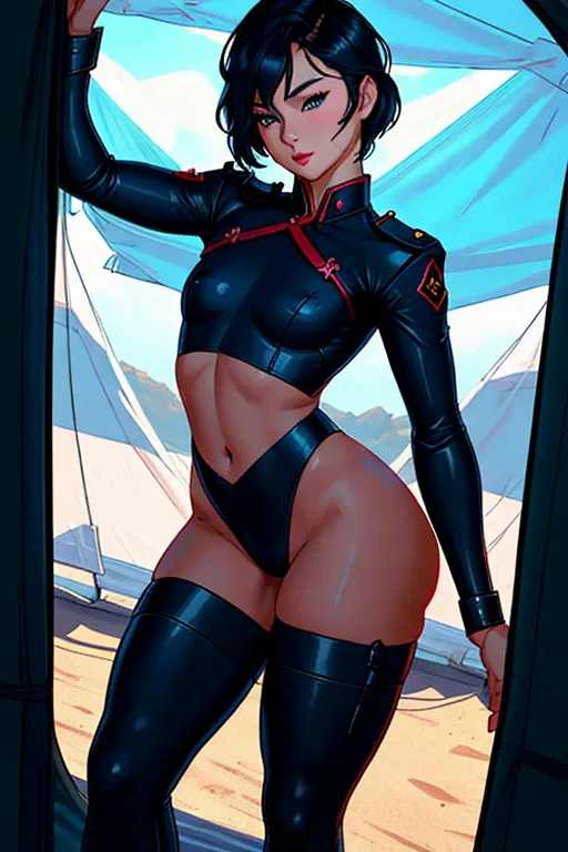Dinsey animation, Soldier, half naked, Chinese, P.L.A., P.R.C., communist, officer, showing ass, beautiful, sexy, Asian, short dark hair, seductive blue eyes, dark eyebrows, small nose, soft cheeks, full lustful lips, narrow chin, Chinese P.L.A. uniform, no pants, curvy figure, small breasts, thin waist, wide hips, thicc ass, full thighs, sexy lags, laying in a military tent, presenting ass, aroused wet pussy, aroused clit, throbbing anus, sweet, submissive, lustful, high definition, 4k quality, excellent lighting, great shading, pristine detail, very clear picture, beautiful vibrant colors, accurate at lower promp guidence, ultra realistic, five fingers per hand.